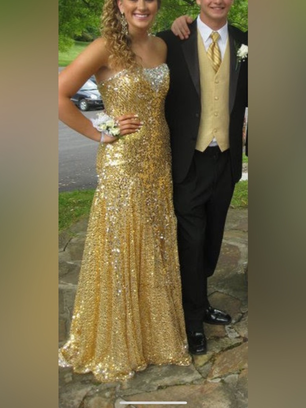 Gold Sequin Prom Dress Evening Gown - Women's Dress size 10
